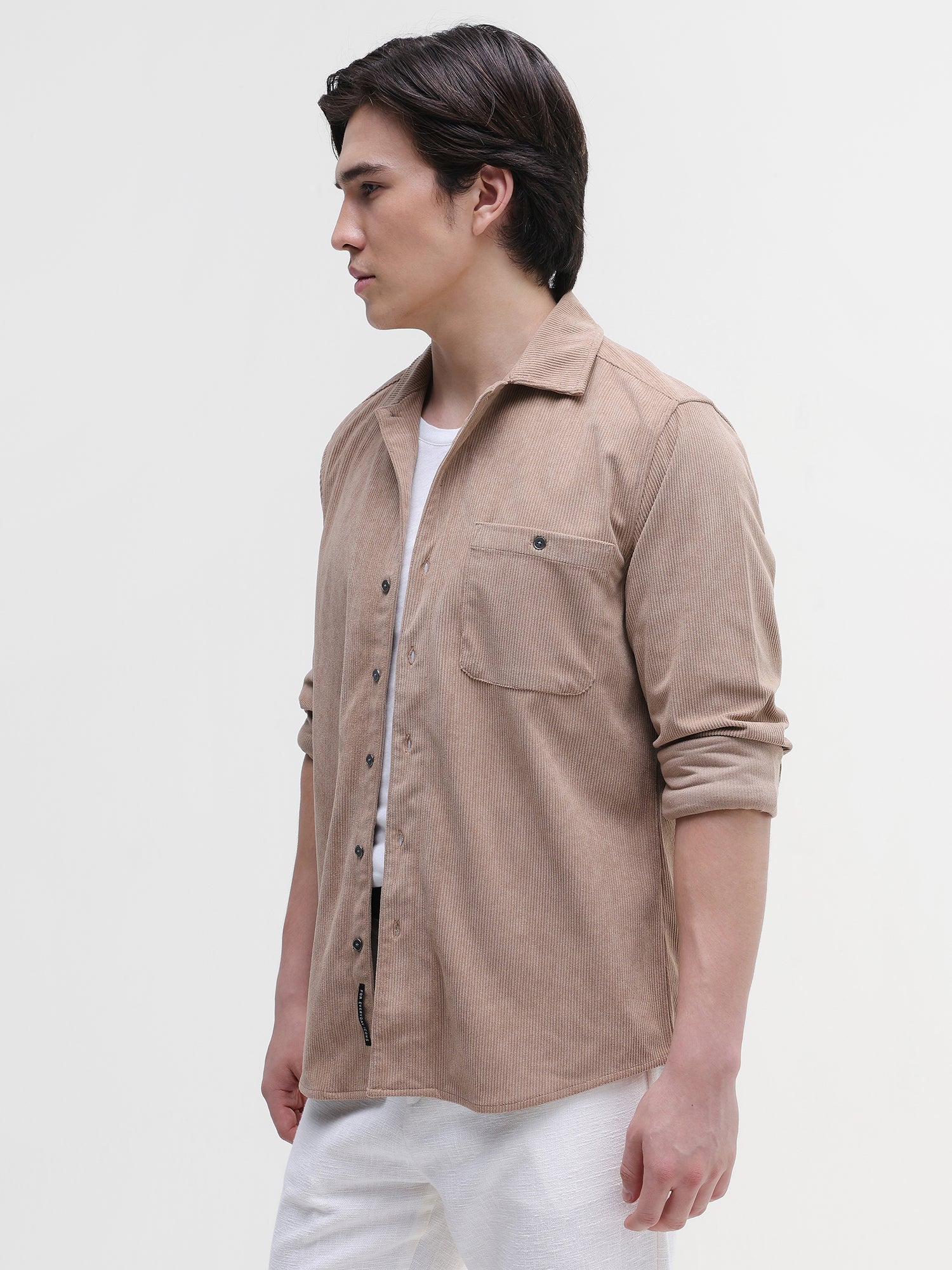 Men Beige Corduroy Shirt