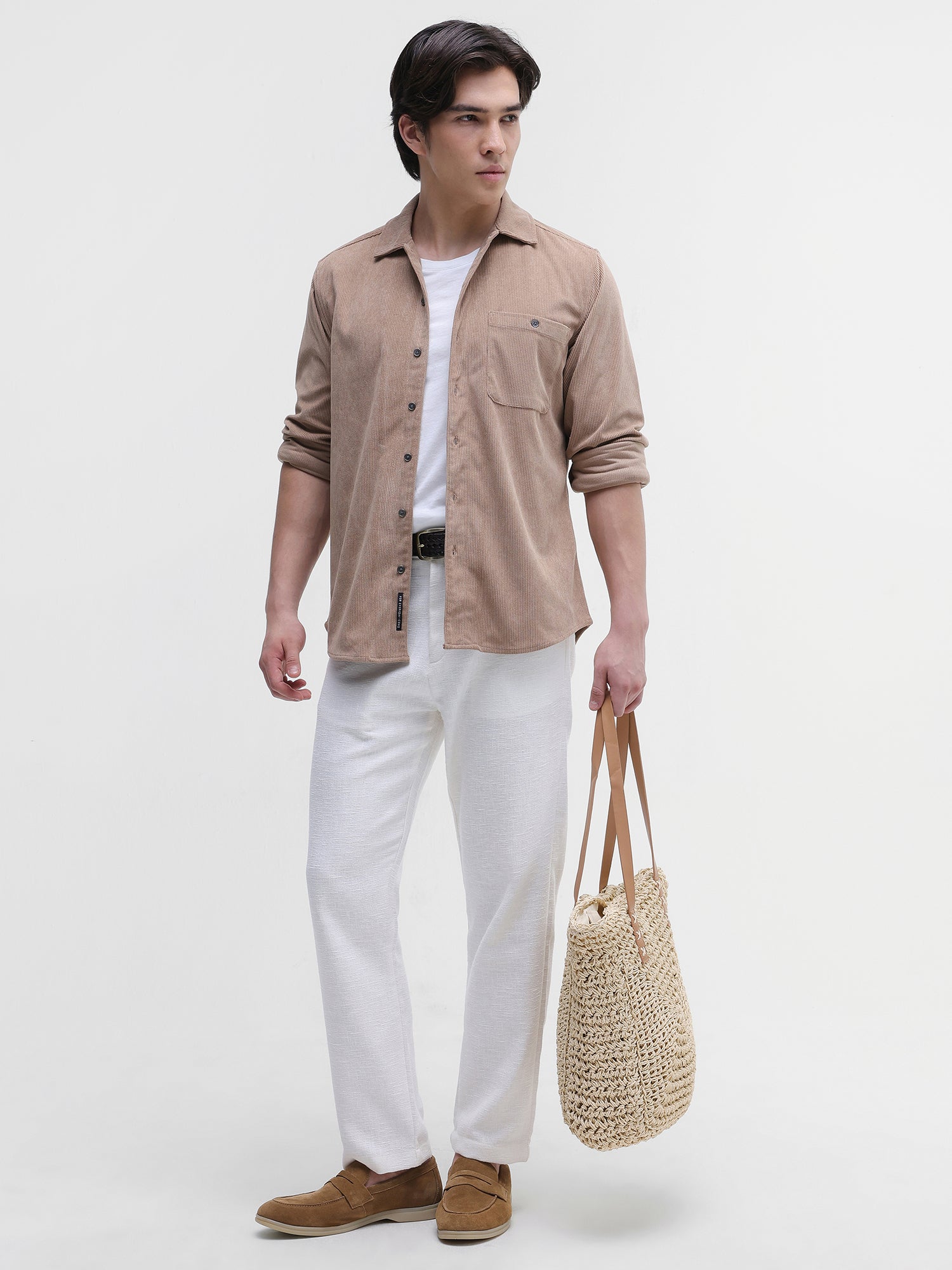 Men Beige Corduroy Shirt