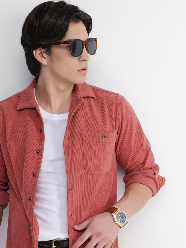 Men Coral Corduroy Shirt