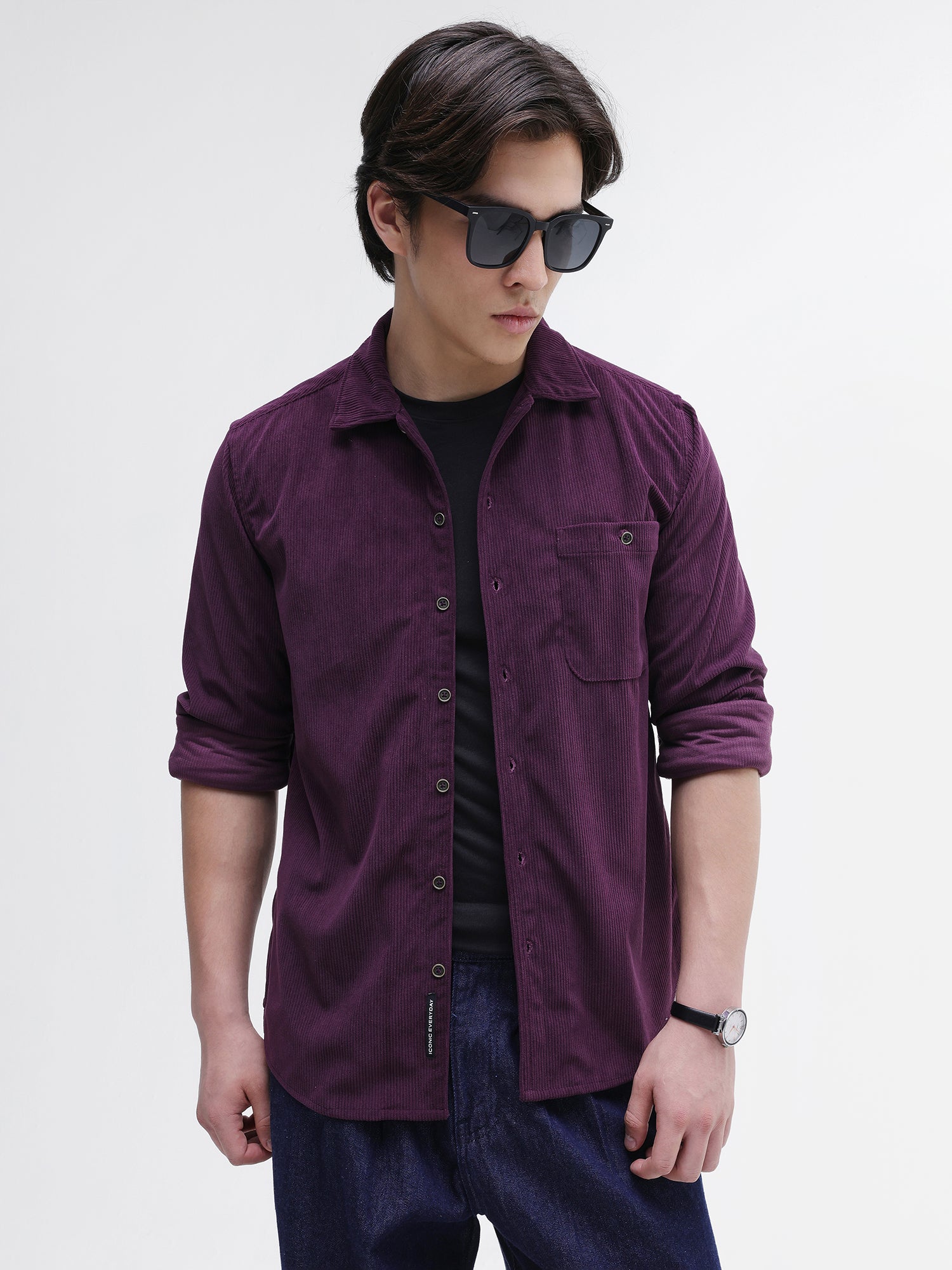 Men Purple Corduroy Shirt