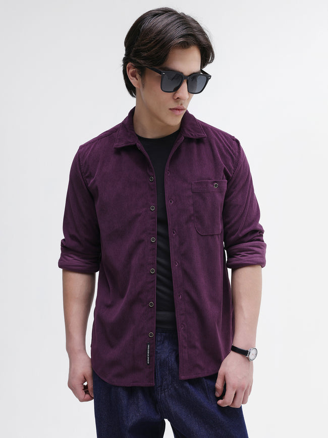 Men Purple Corduroy Shirt