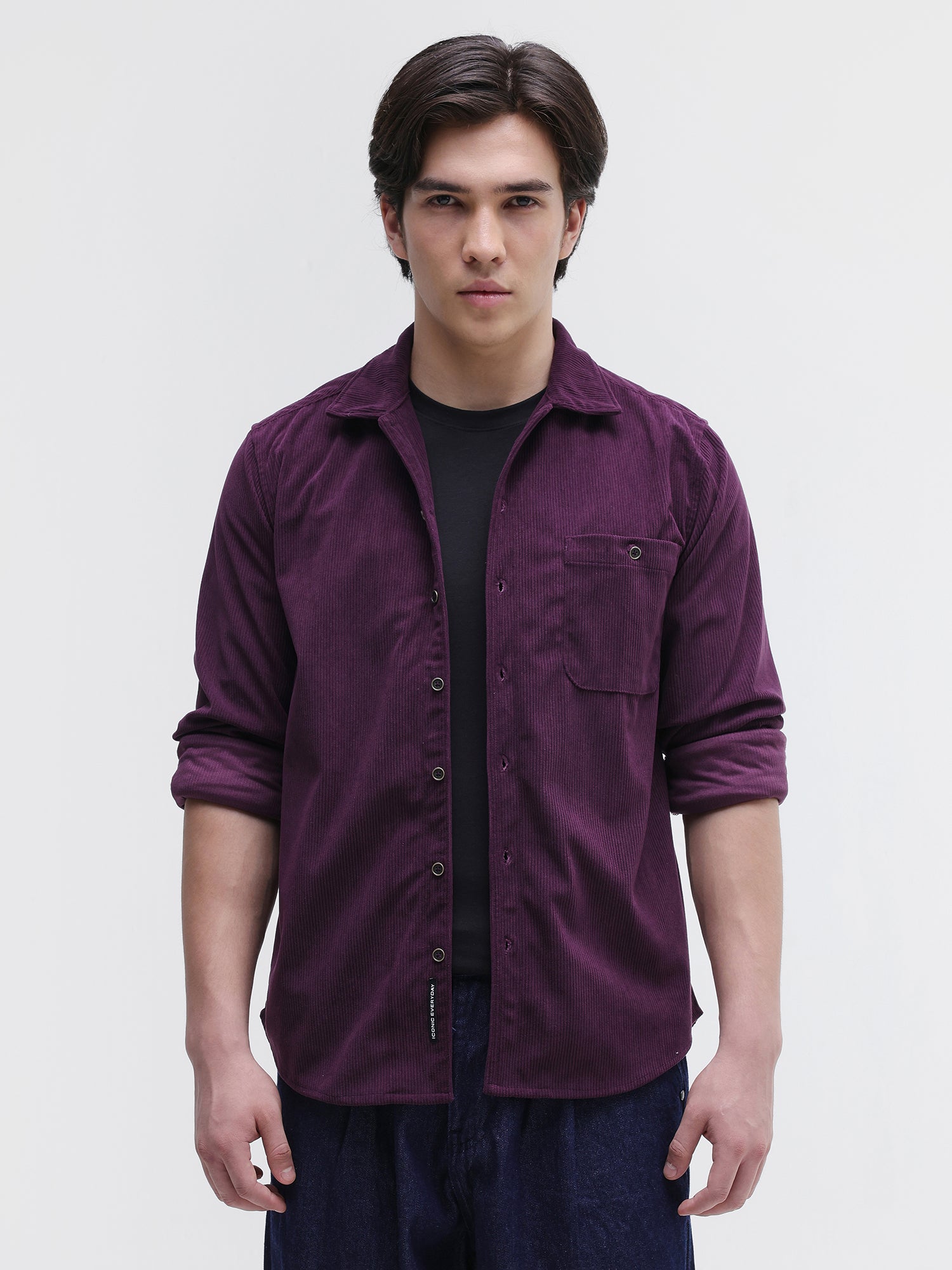 Men Purple Corduroy Shirt
