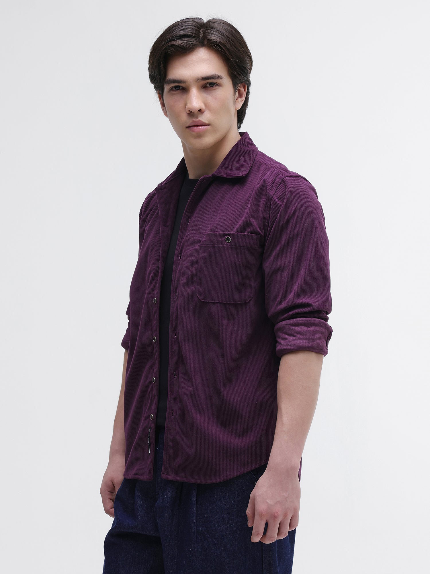 Men Purple Corduroy Shirt