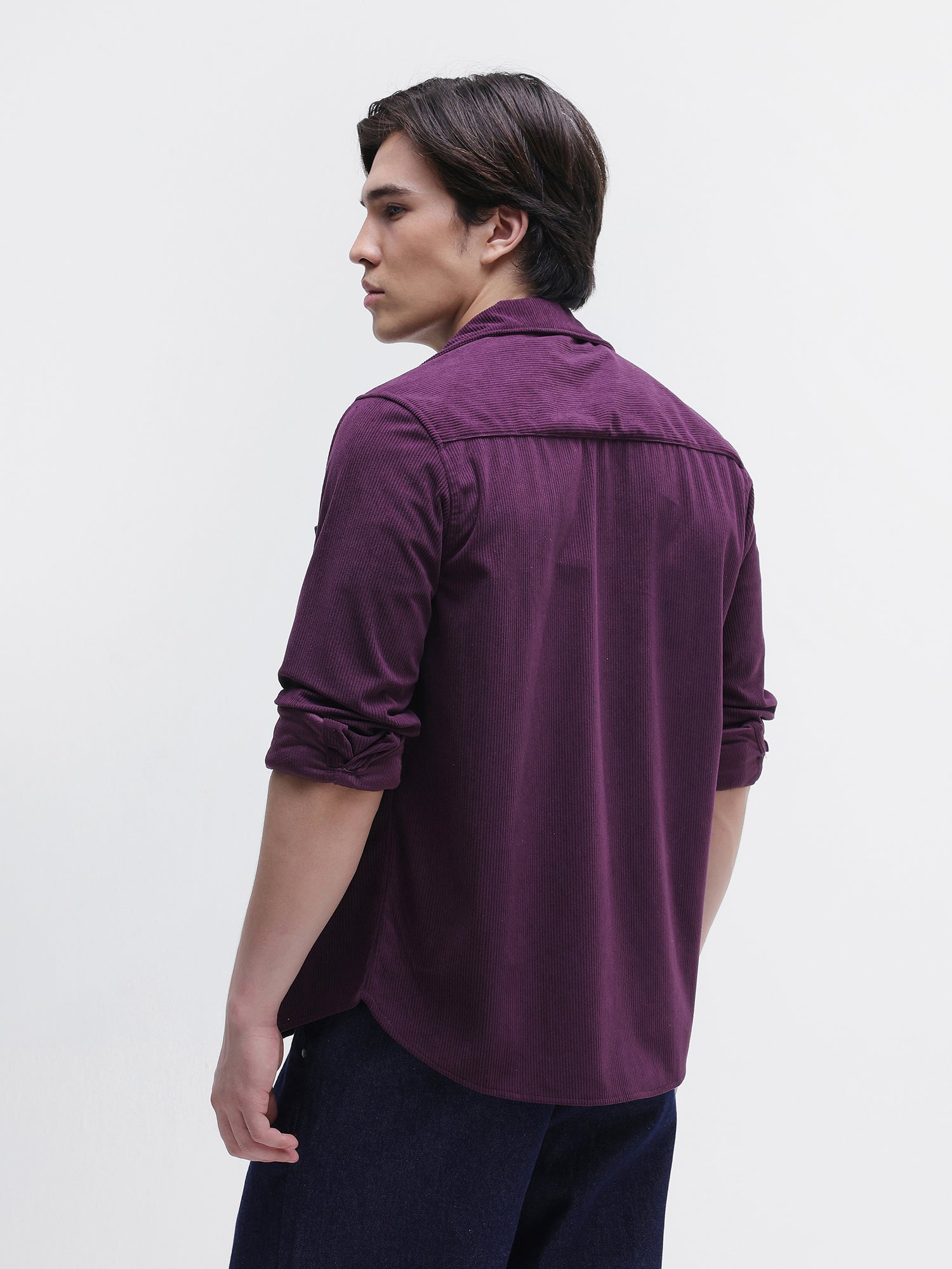 Men Purple Corduroy Shirt