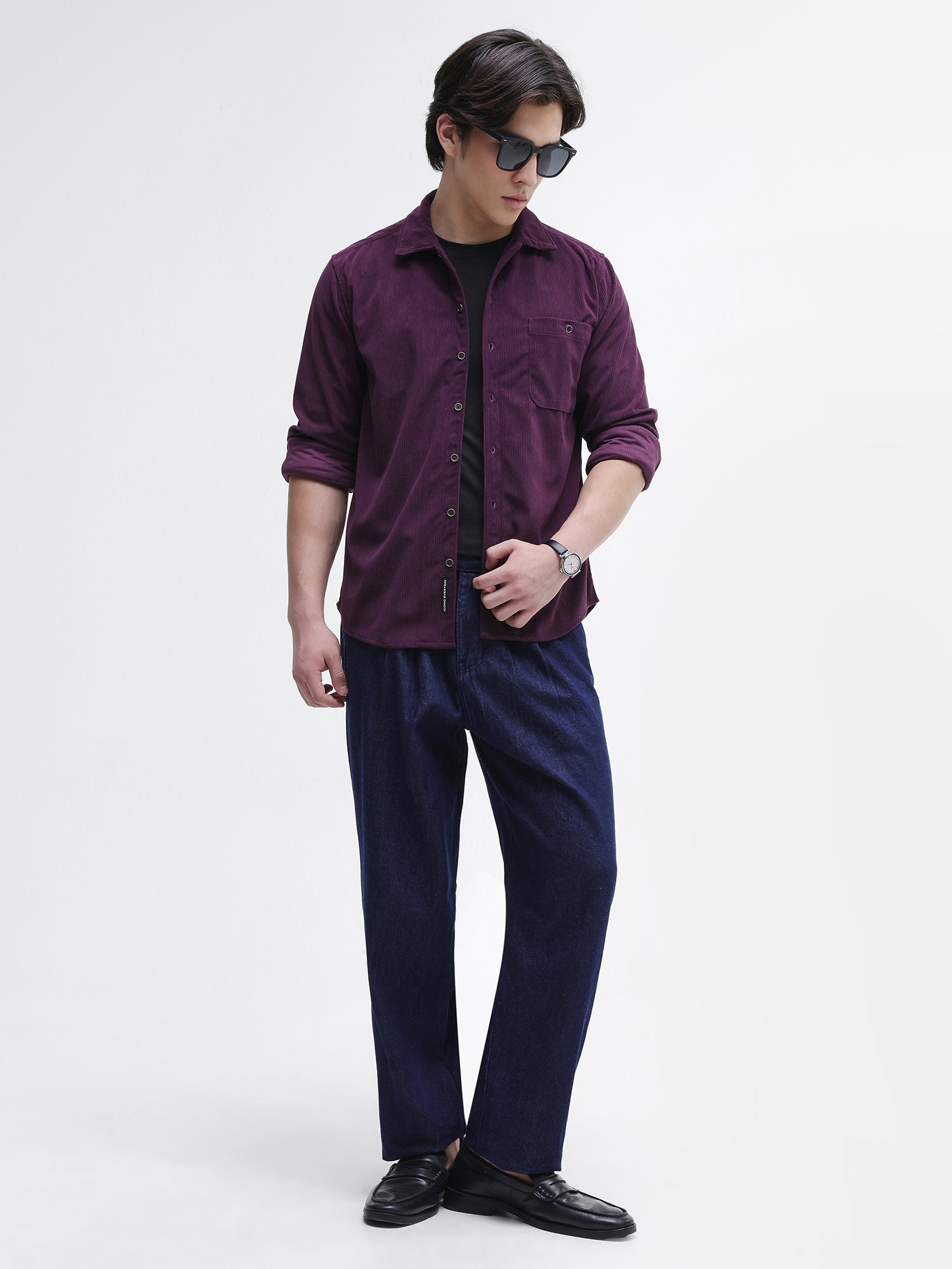 Men Purple Corduroy Shirt
