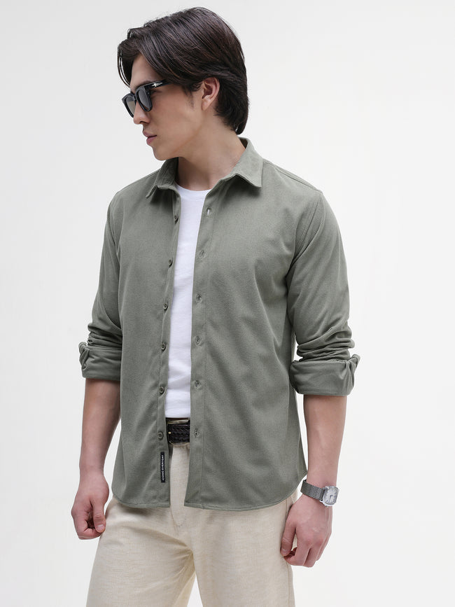 Men Green Solid Textured Shirt