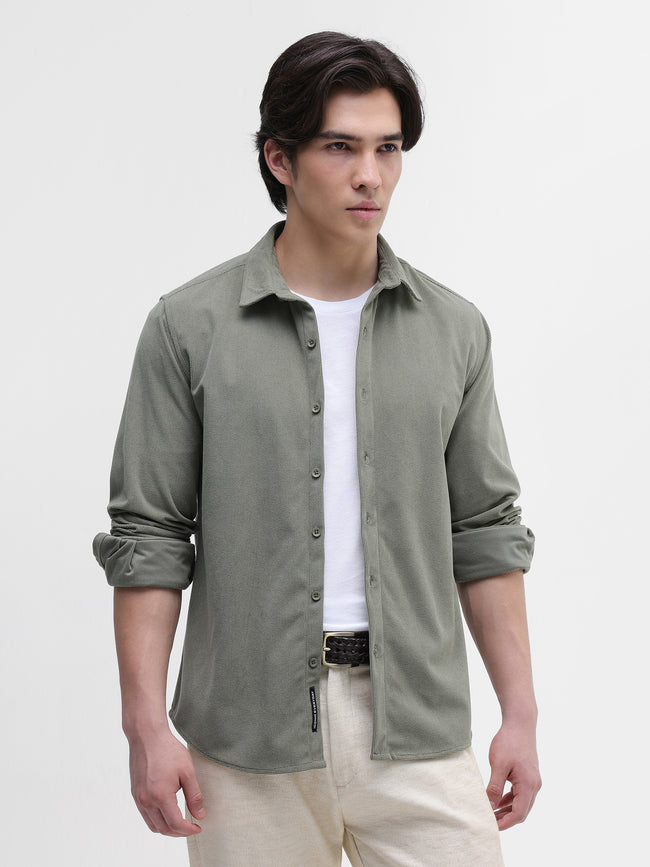 Men Green Solid Textured Shirt