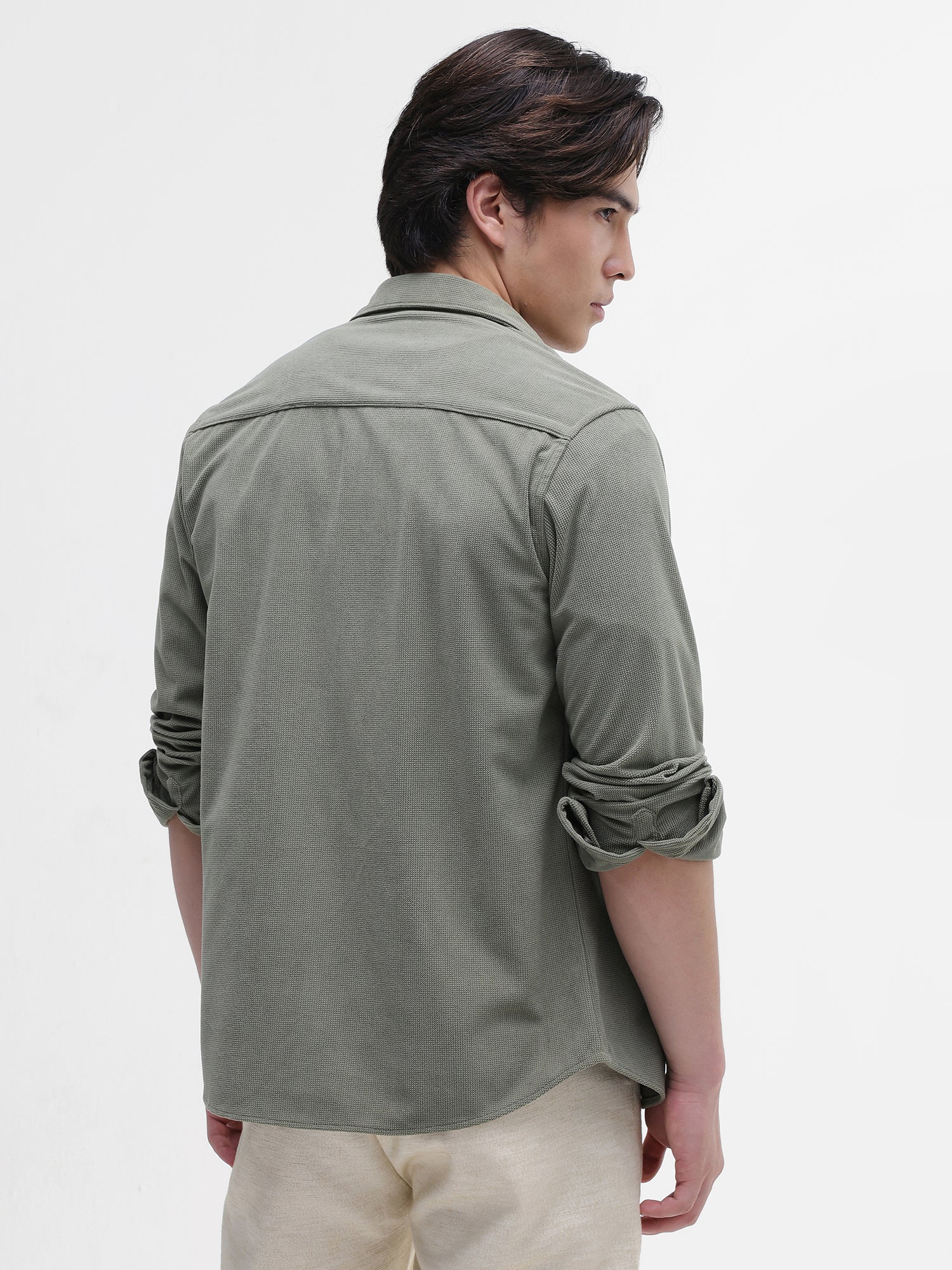 Men Green Solid Textured Shirt