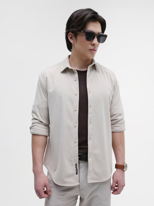 Men Beige Solid Textured Shirt
