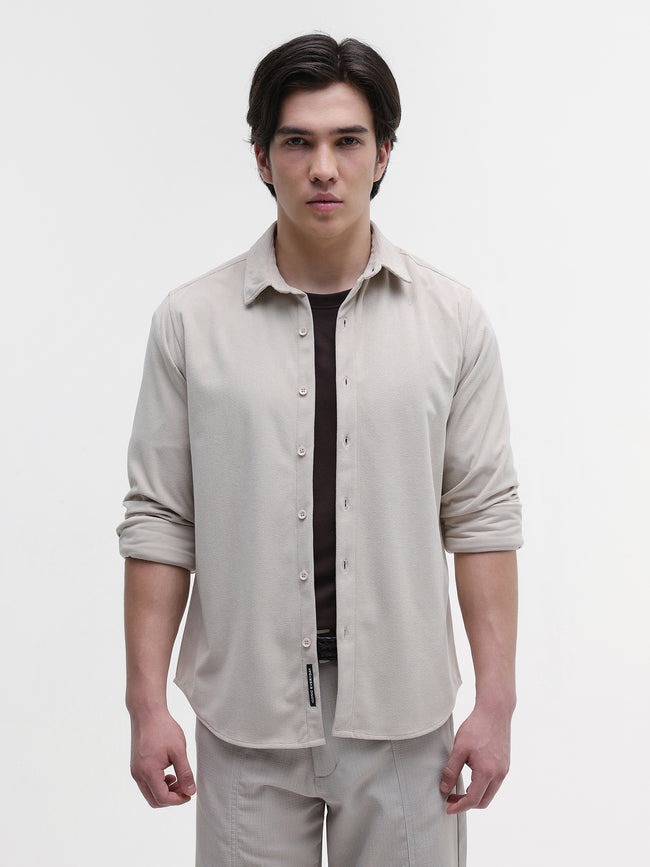 Men Beige Solid Textured Shirt