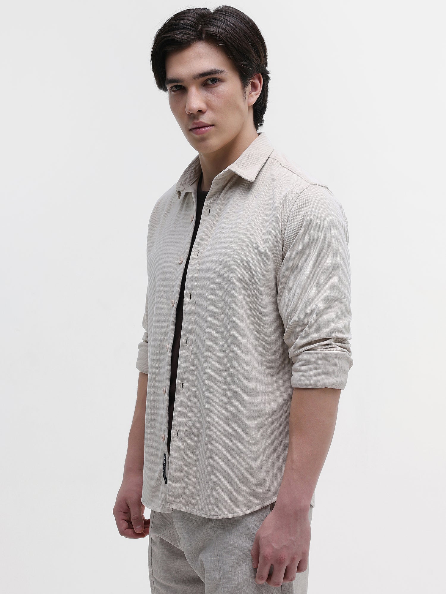 Men Beige Solid Textured Shirt