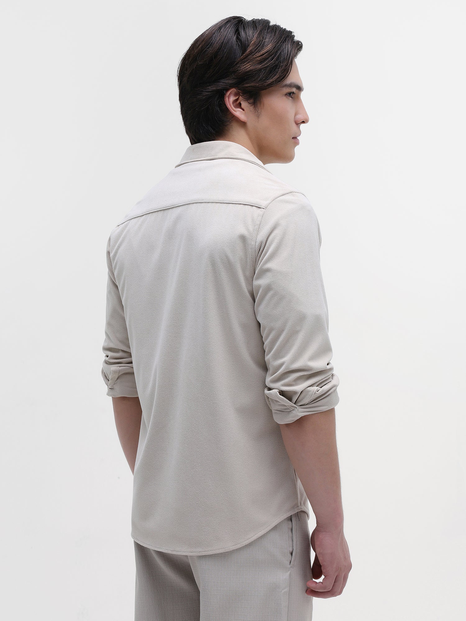Men Beige Solid Textured Shirt