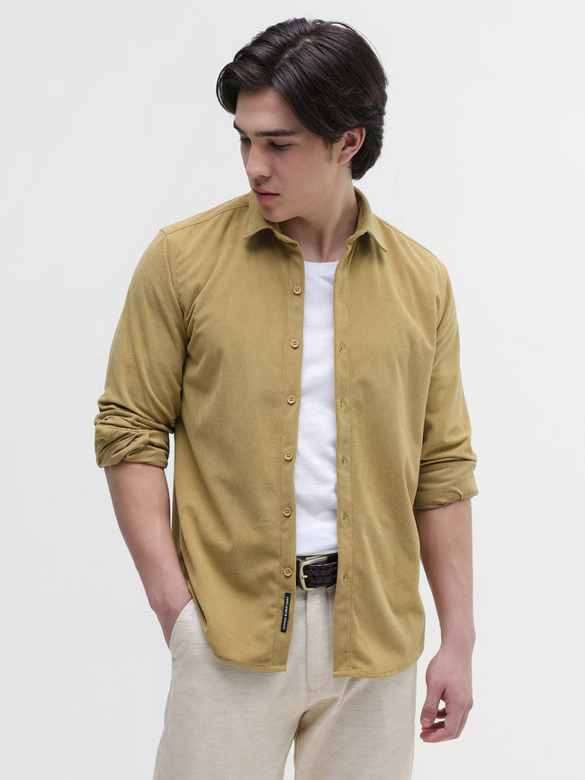 Men Mustard Solid Textured Shirt
