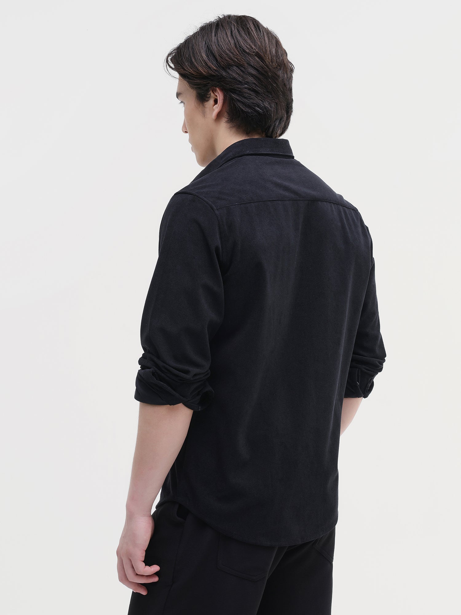 Men Black Solid Textured Shirt