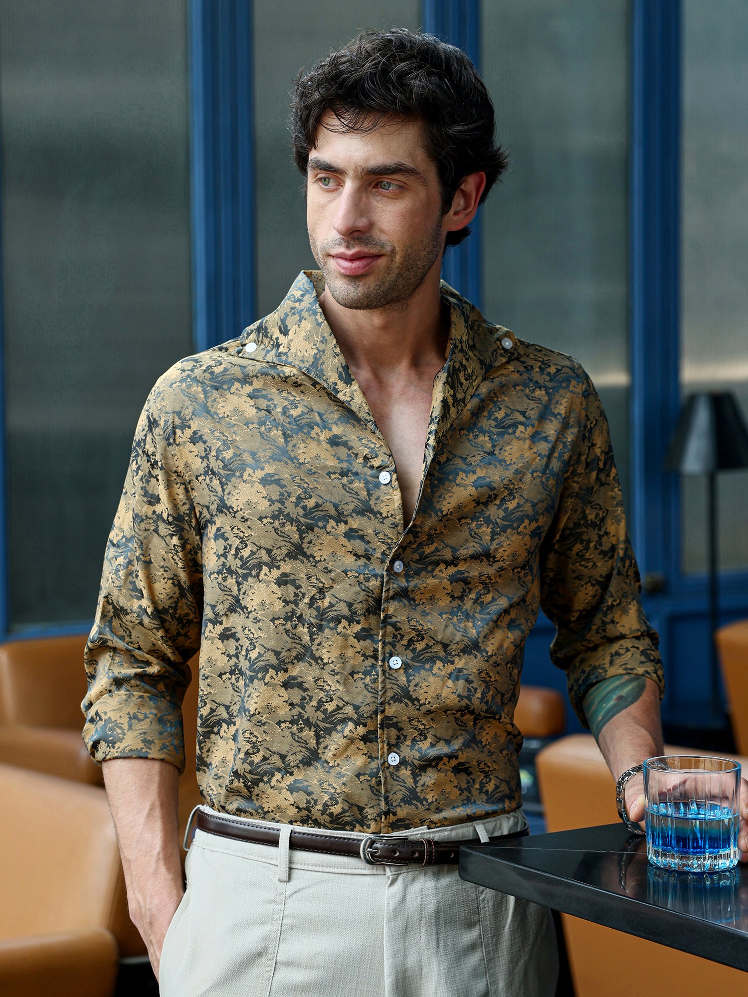 Men Mustard Party Shirt