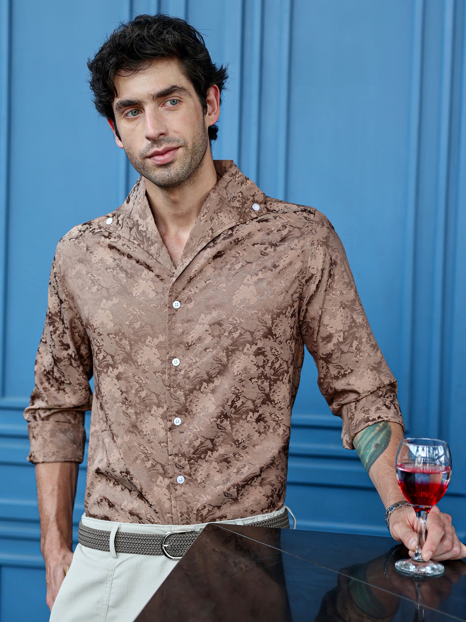 Men Brown Party Shirt
