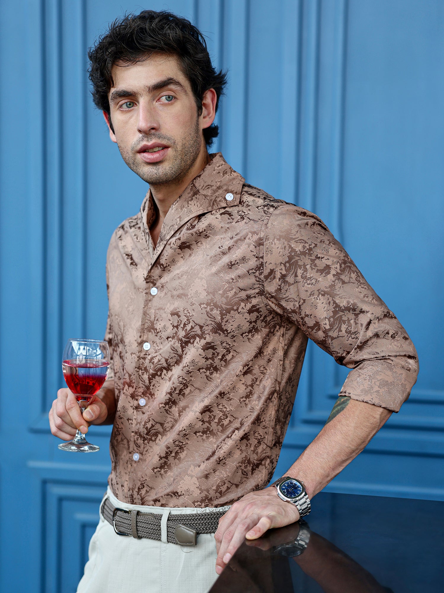 Men Brown Party Shirt