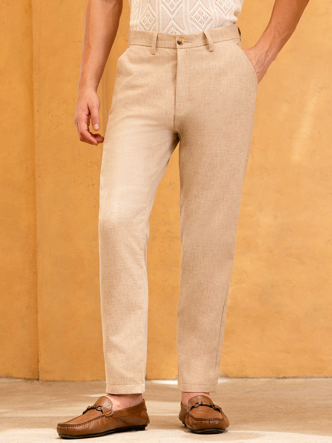 Men Beige Mid-Rise Tapered Fit Trouser