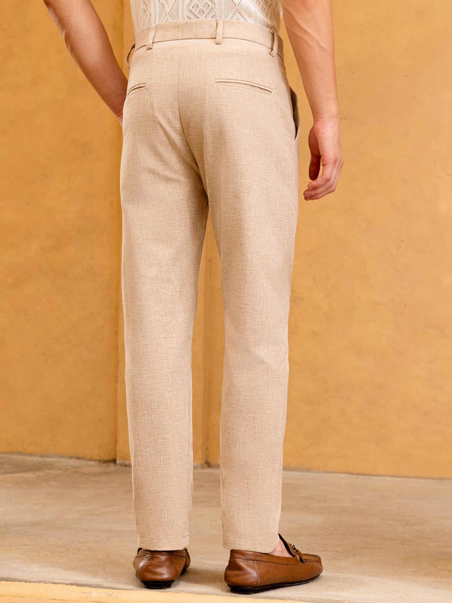 Men Beige Mid-Rise Tapered Fit Trouser