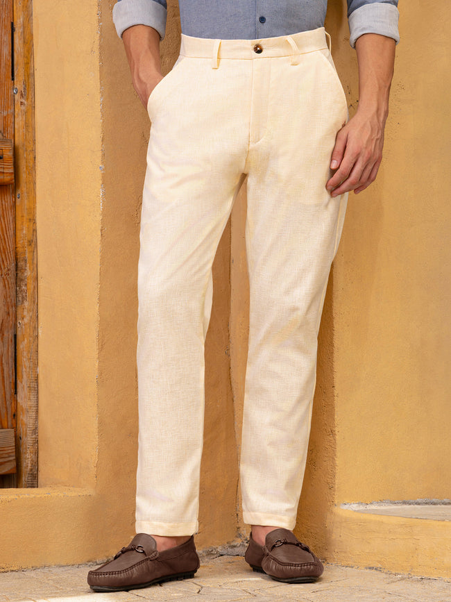 Men Cream Mid-Rise Tapered Fit Trouser