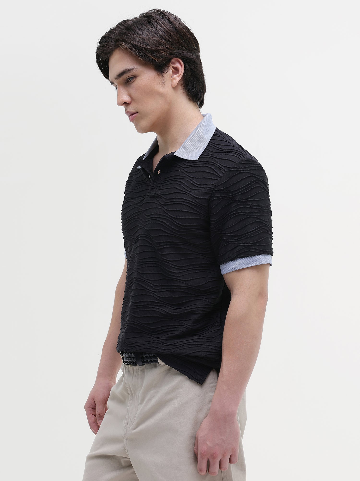 Men Black Jacquard Polo