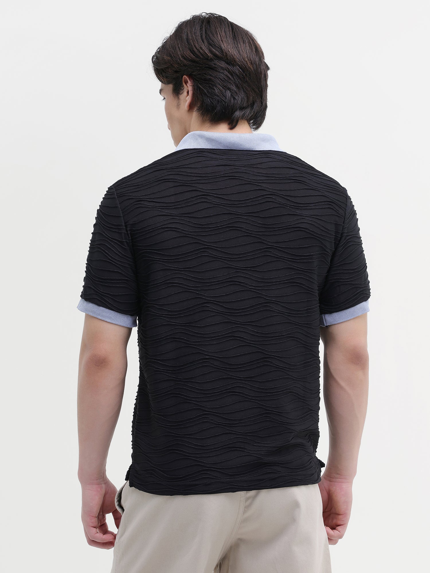 Men Black Jacquard Polo