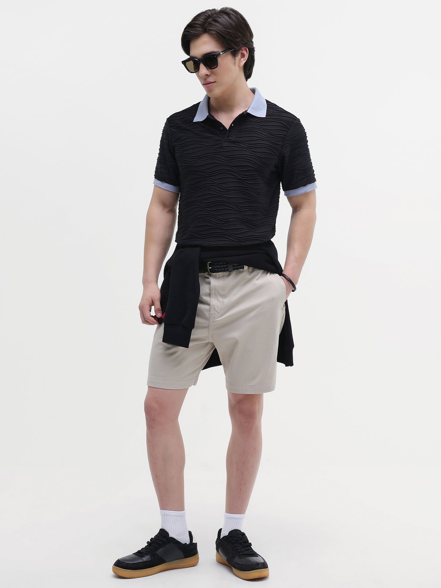 Men Black Jacquard Polo