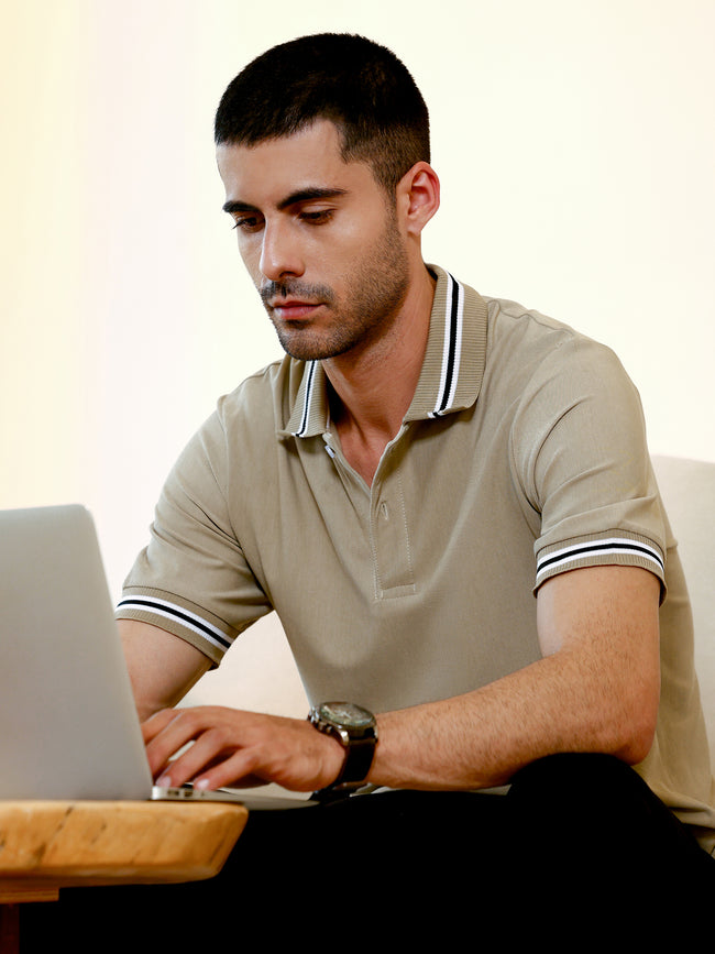 Men Beige Casual T-Shirt