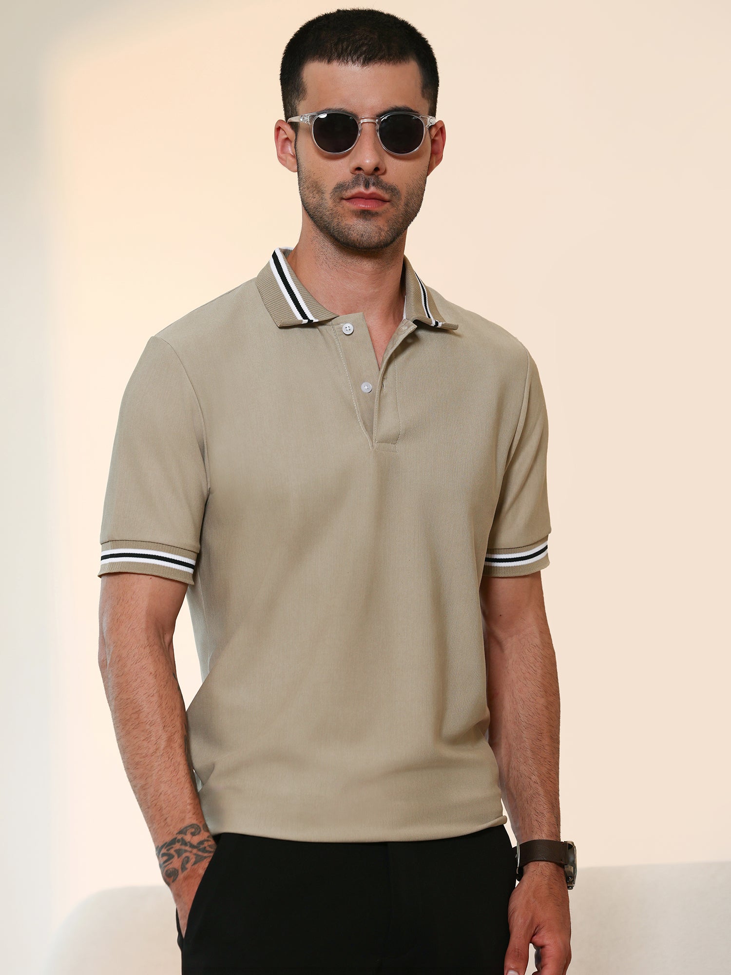 Men Beige Casual T-Shirt