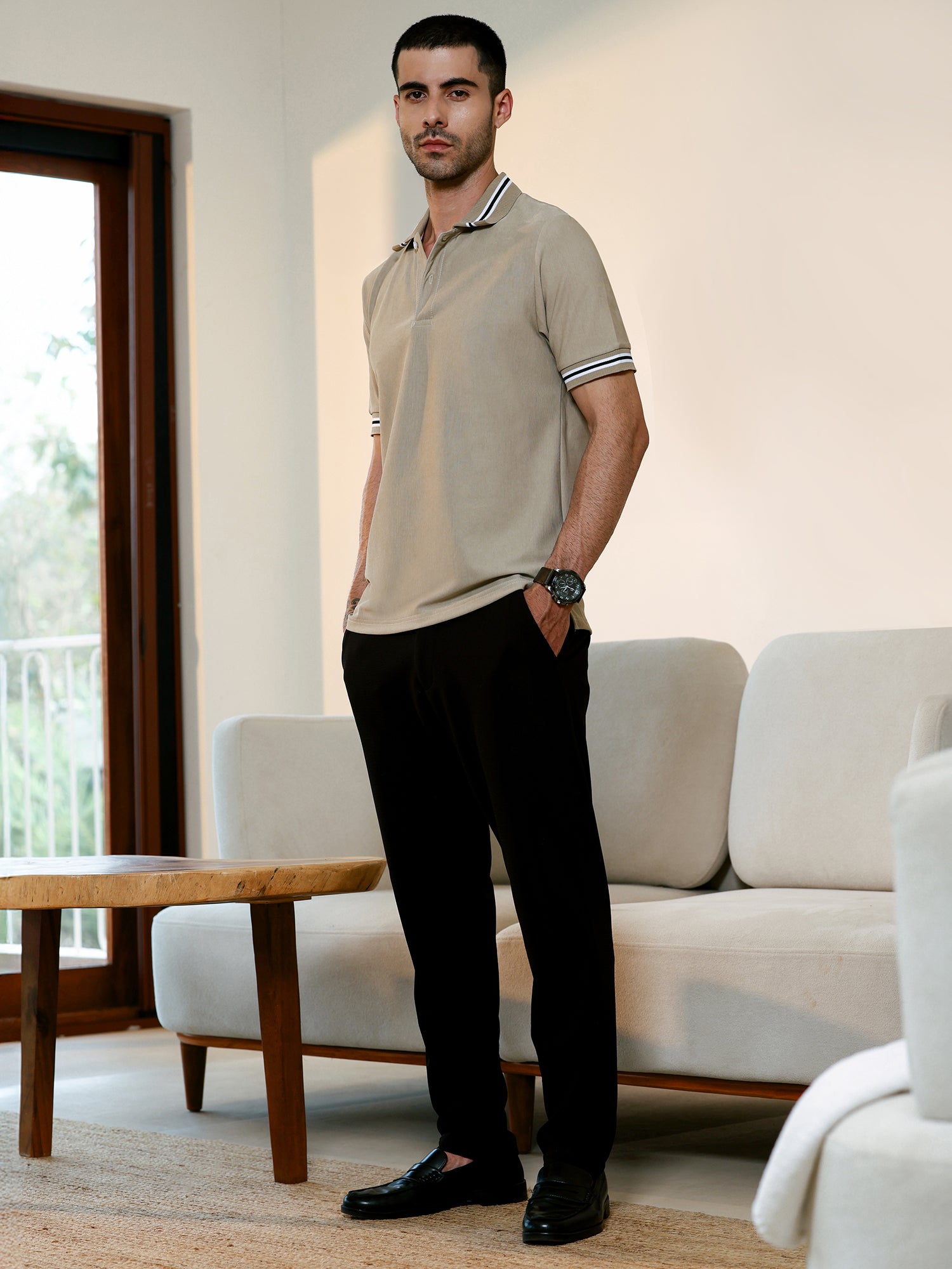 Men Beige Casual T-Shirt