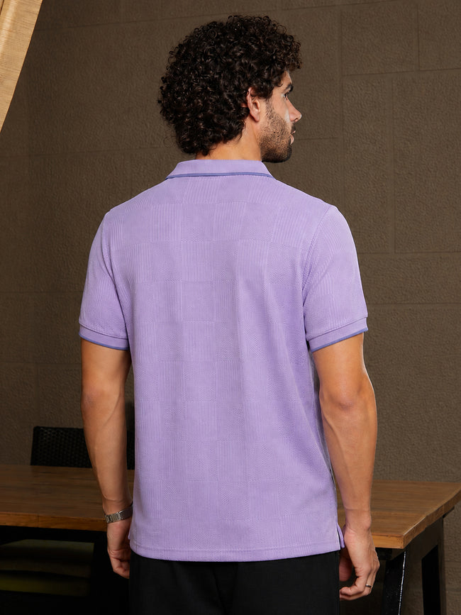 Men Lavender Self Design T-Shirt