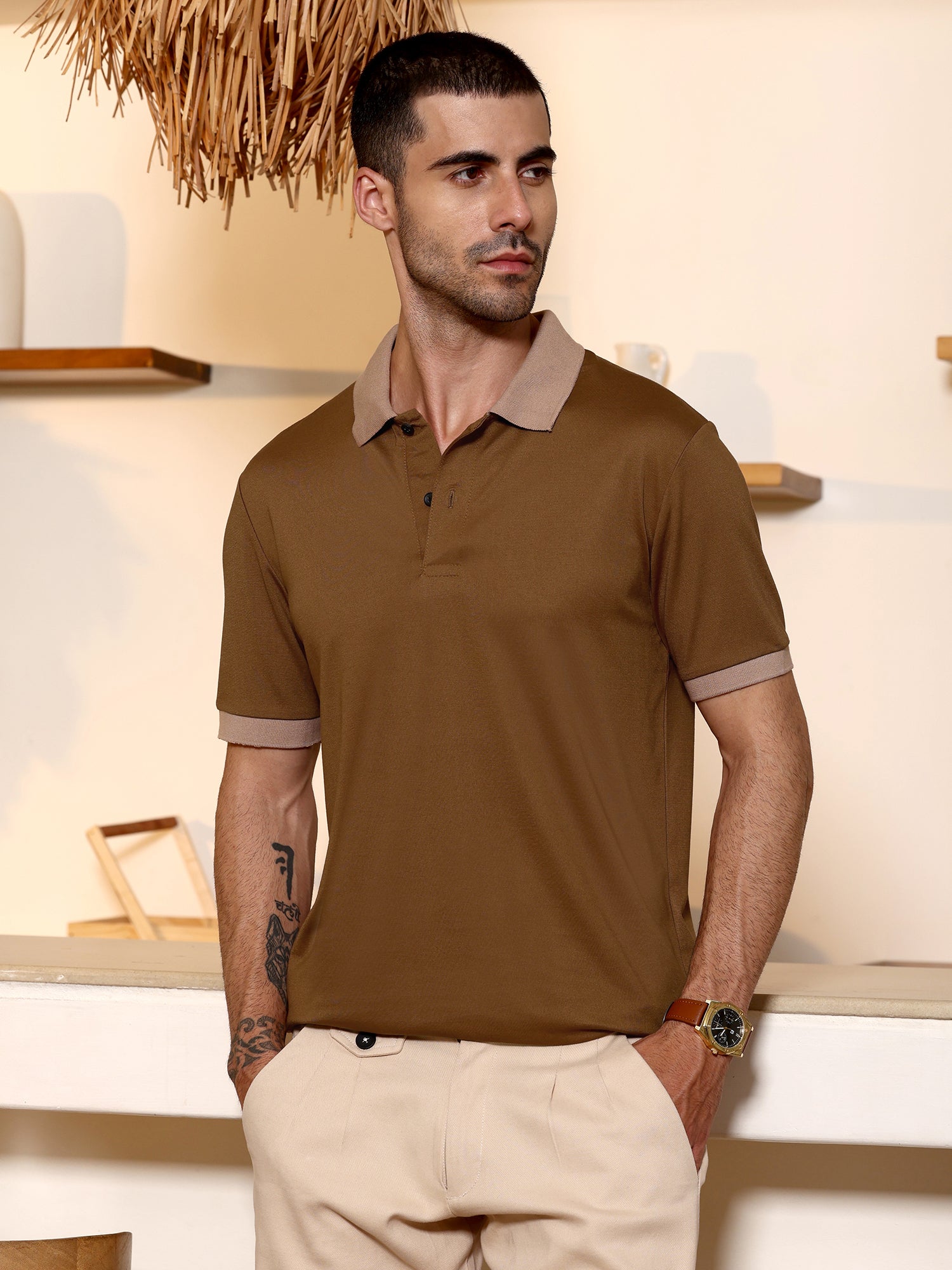 Men Brown Casual T-Shirt