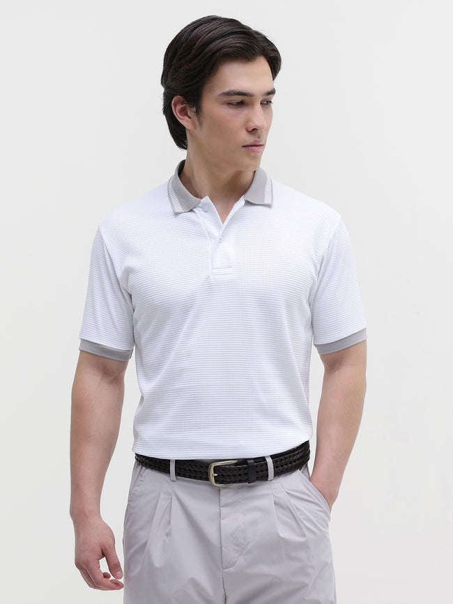 Men White Waffle Knit Polo