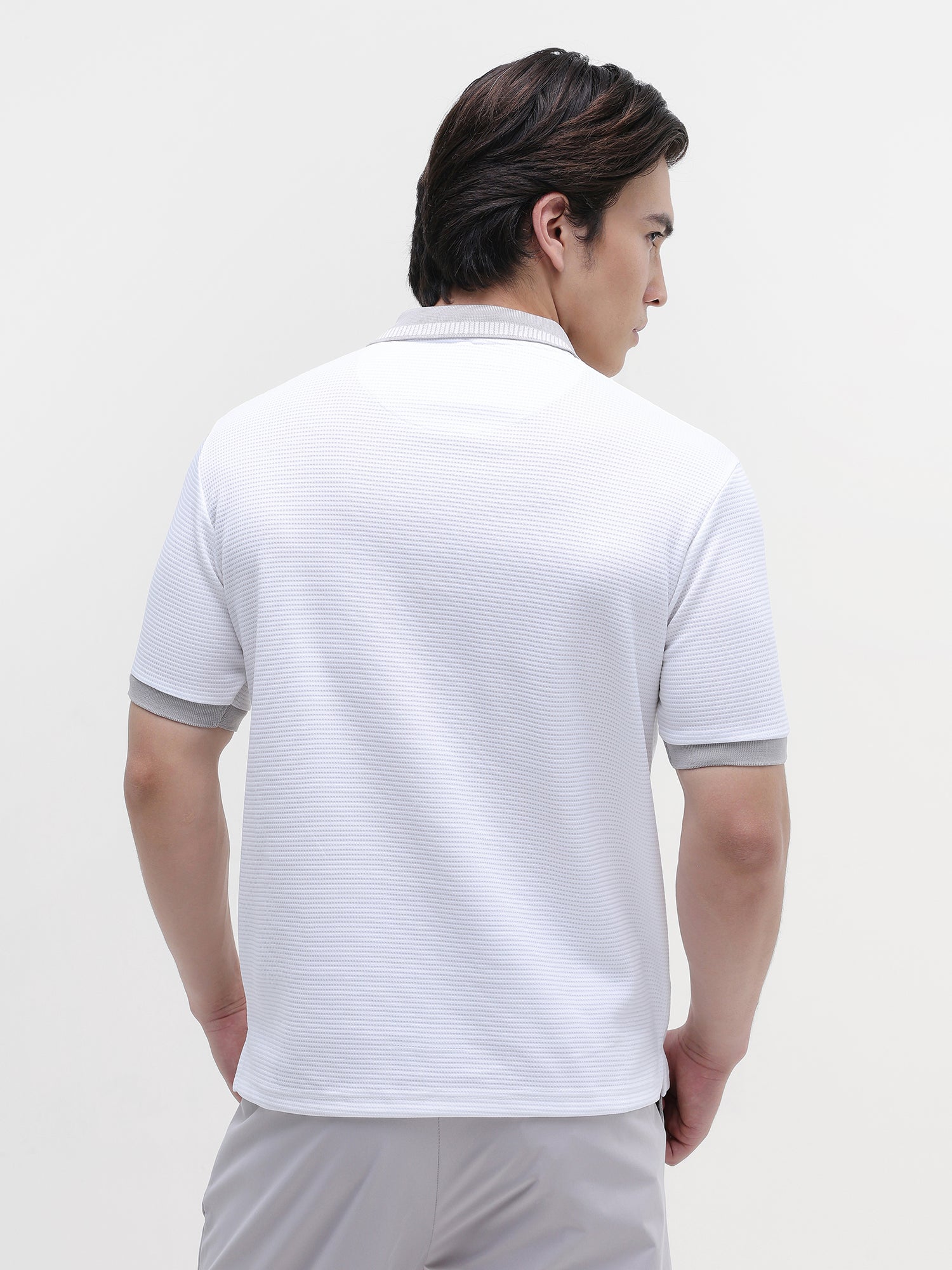 Men White Waffle Knit Polo