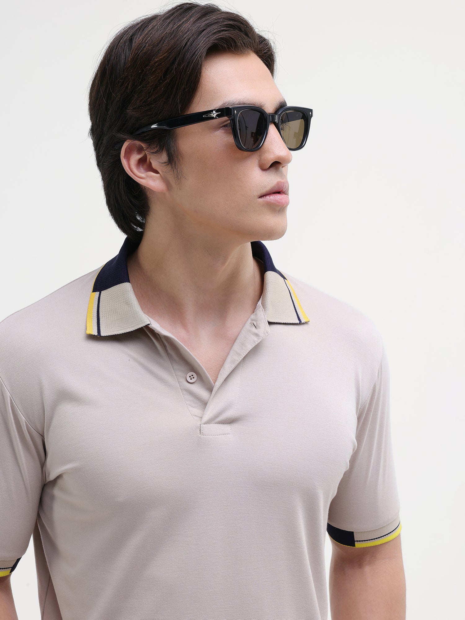 Men Beige Collar Polo