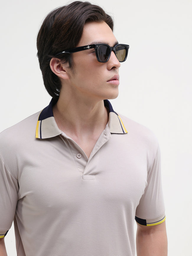 Men Beige Collar Polo