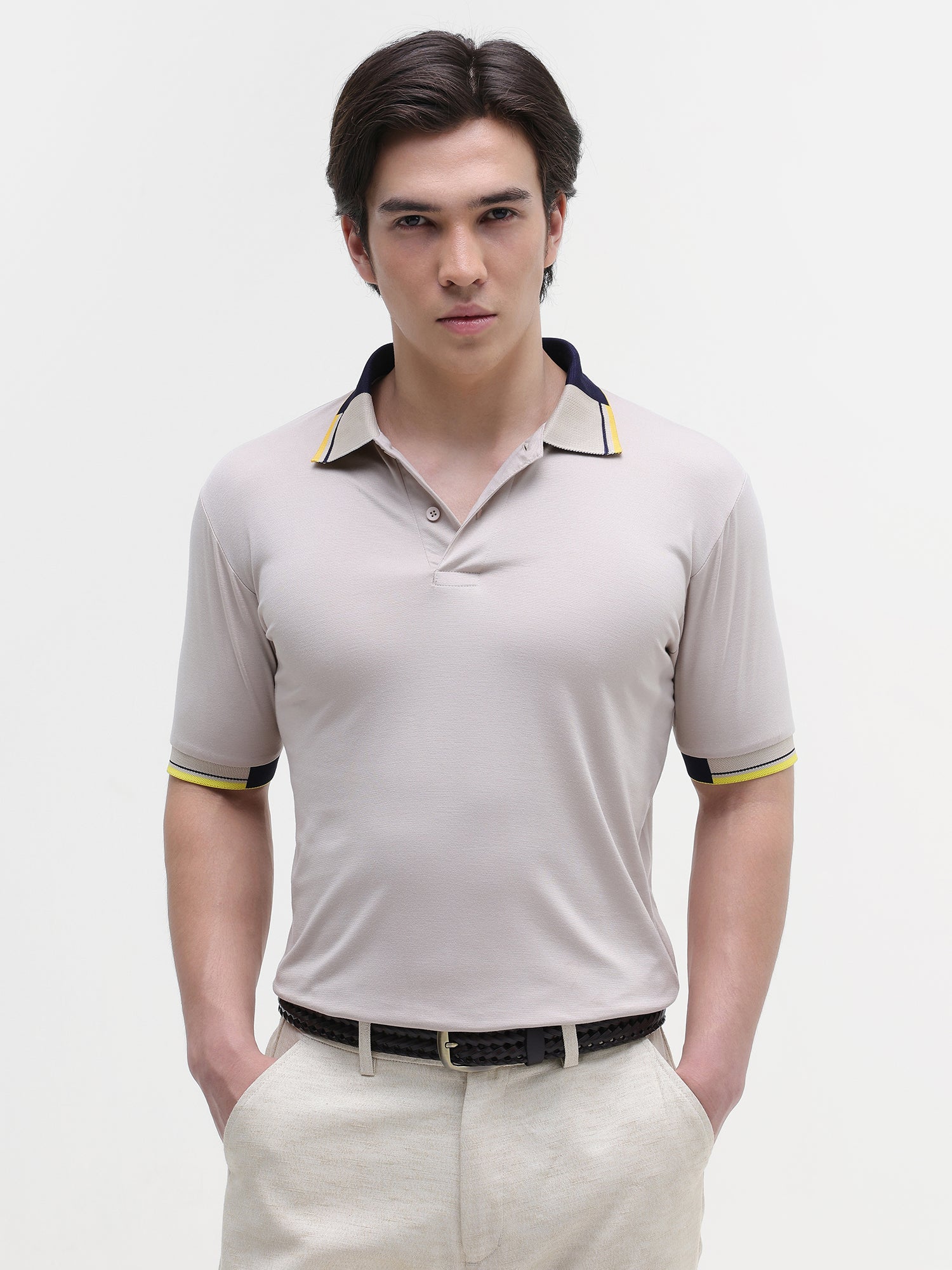 Men Beige Collar Polo