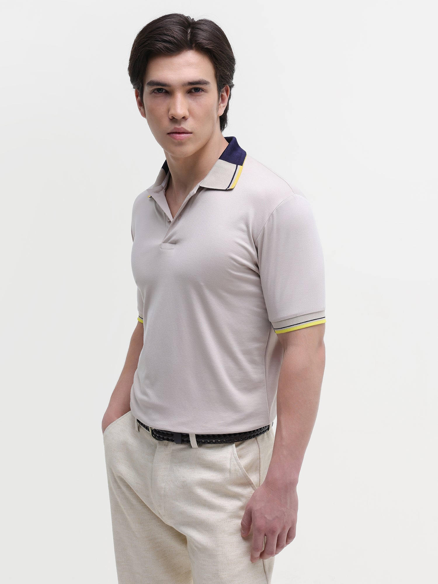 Men Beige Collar Polo