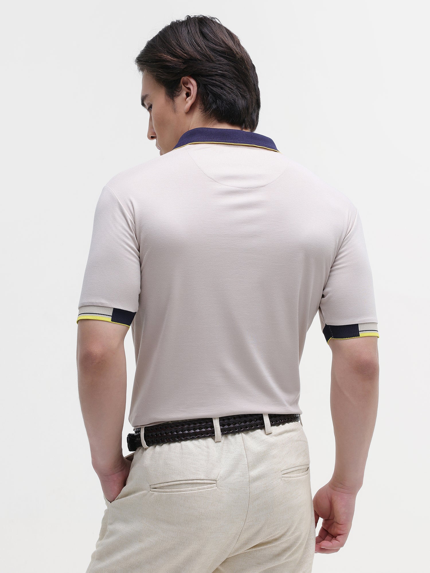 Men Beige Collar Polo