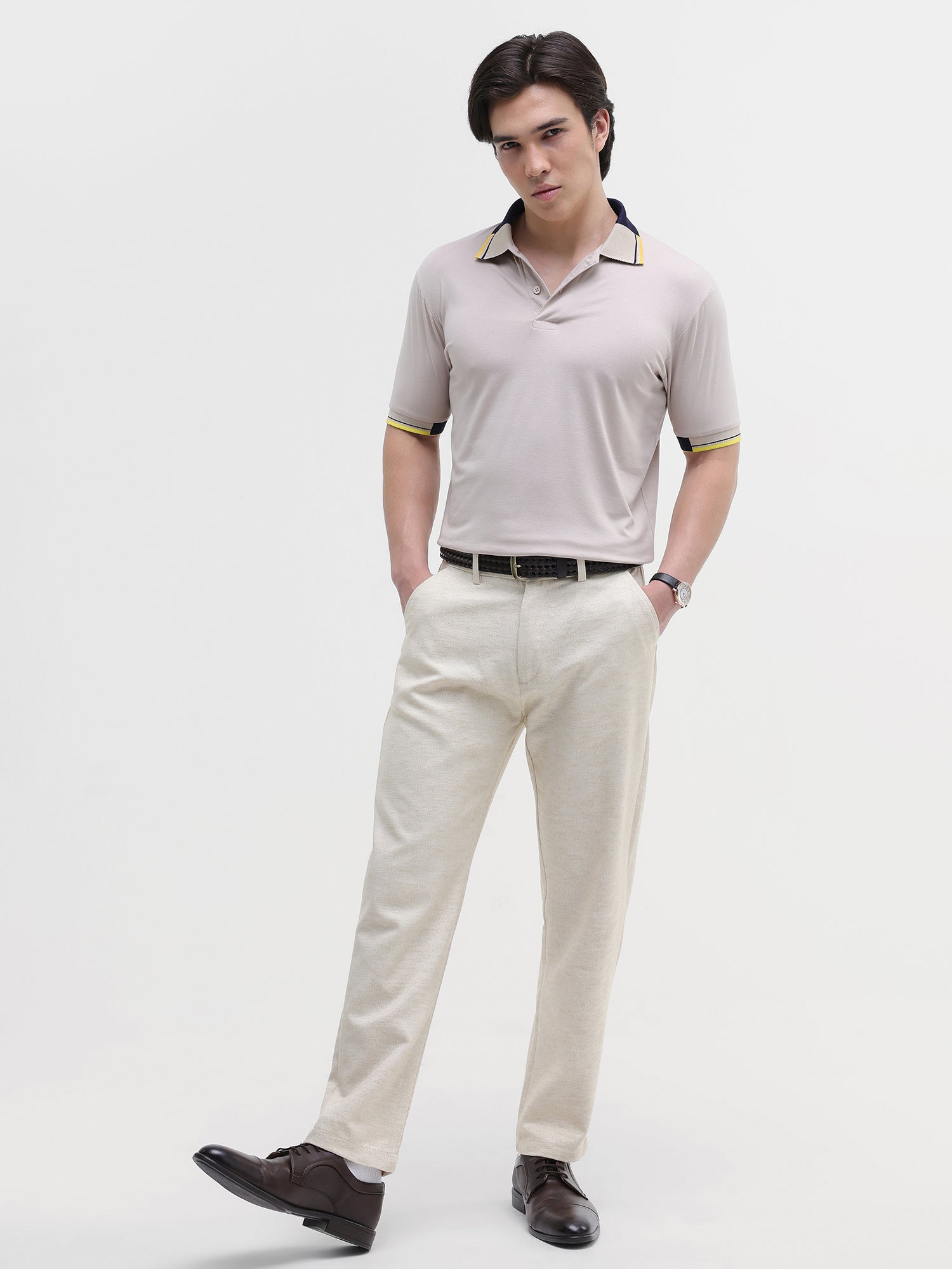 Men Beige Collar Polo