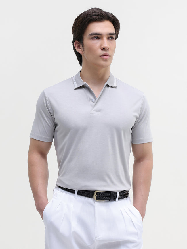 Men Grey Soild Regular Fit Polo