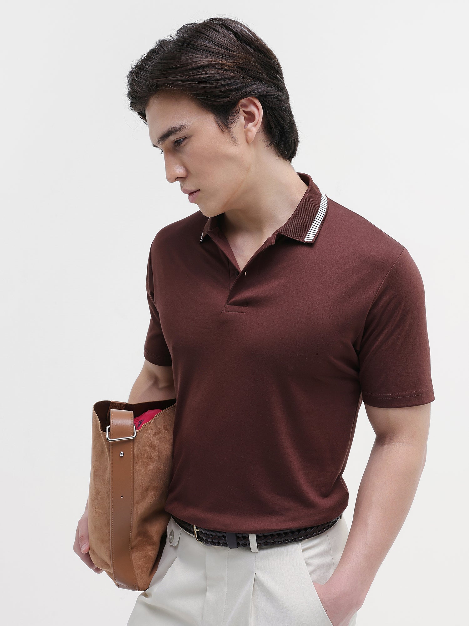 Men Brown Solid Polo