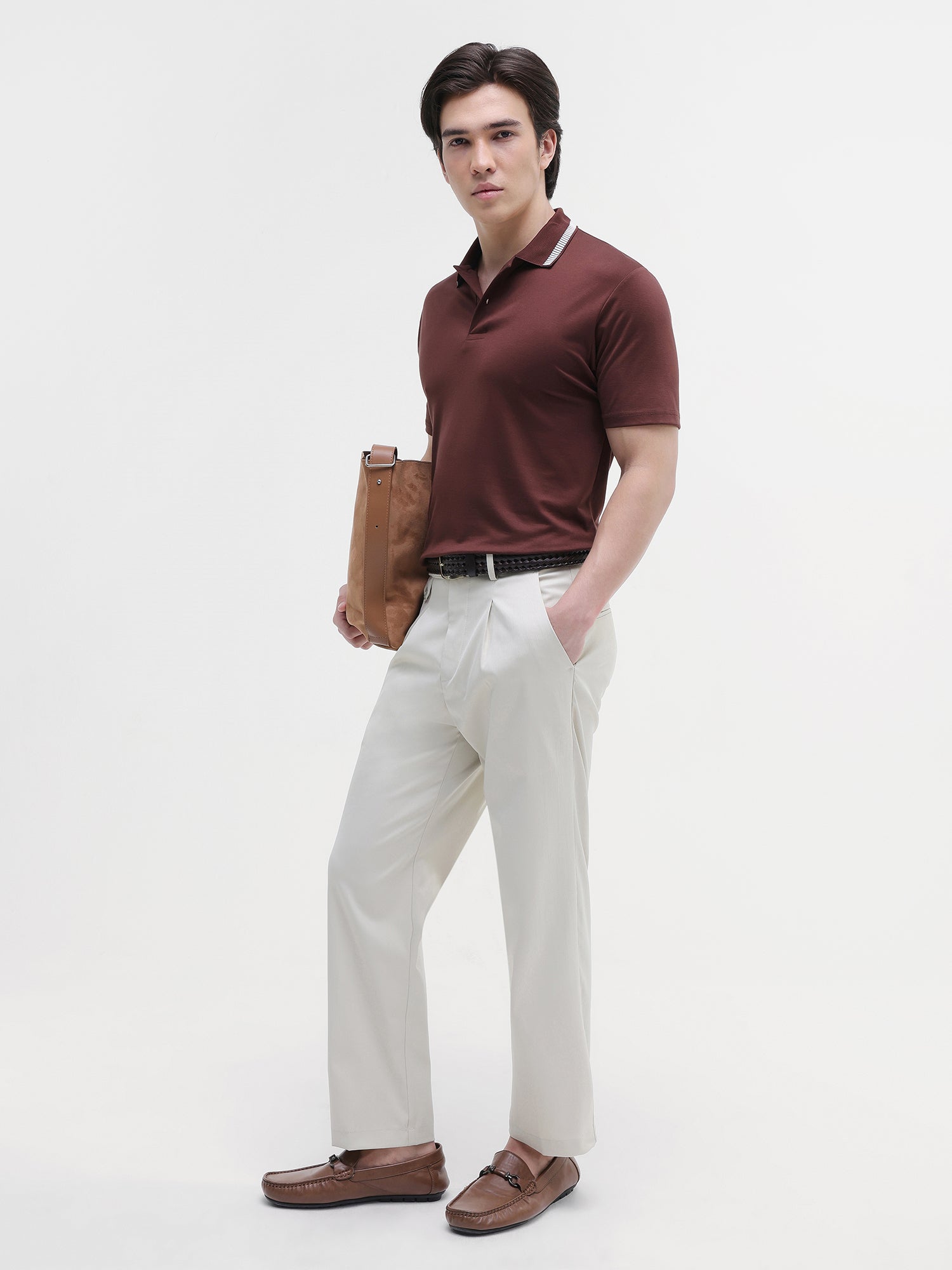 Men Brown Solid Polo