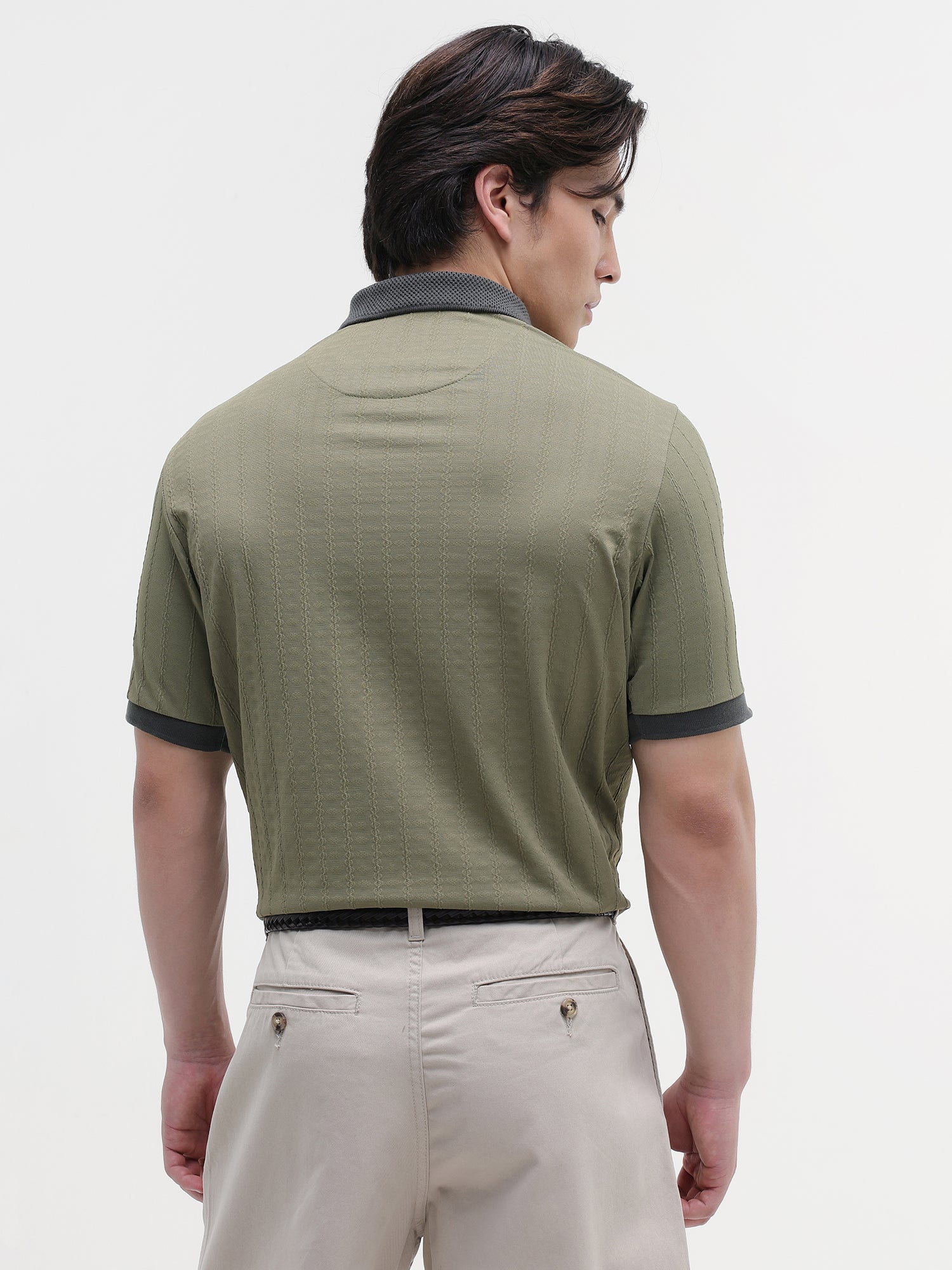 Men Olive Jacquard Knit Polo