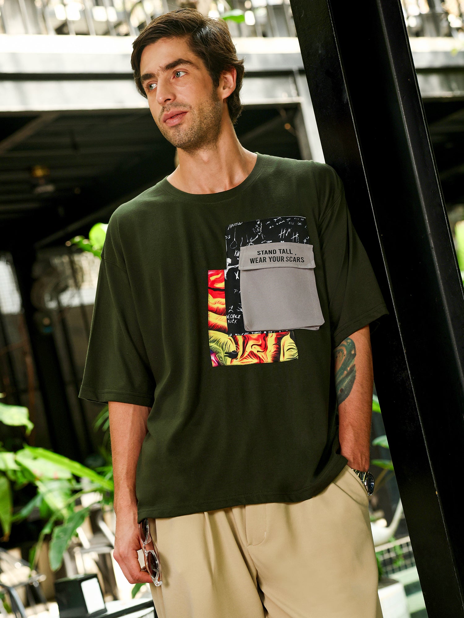 Men Olive Casual T-Shirt