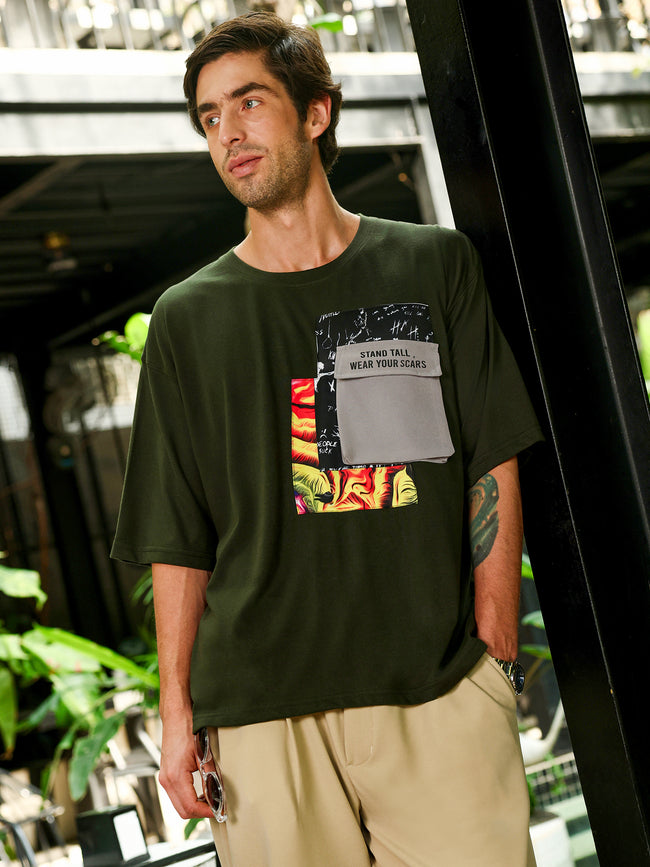 Men Olive Casual T-Shirt