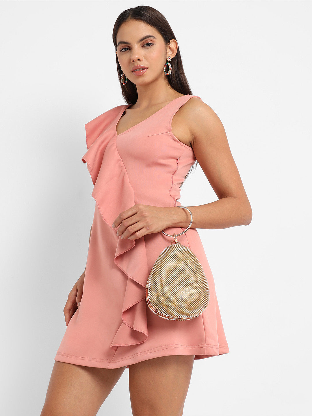 Women Pink Asymmetrical Ruffle Dress