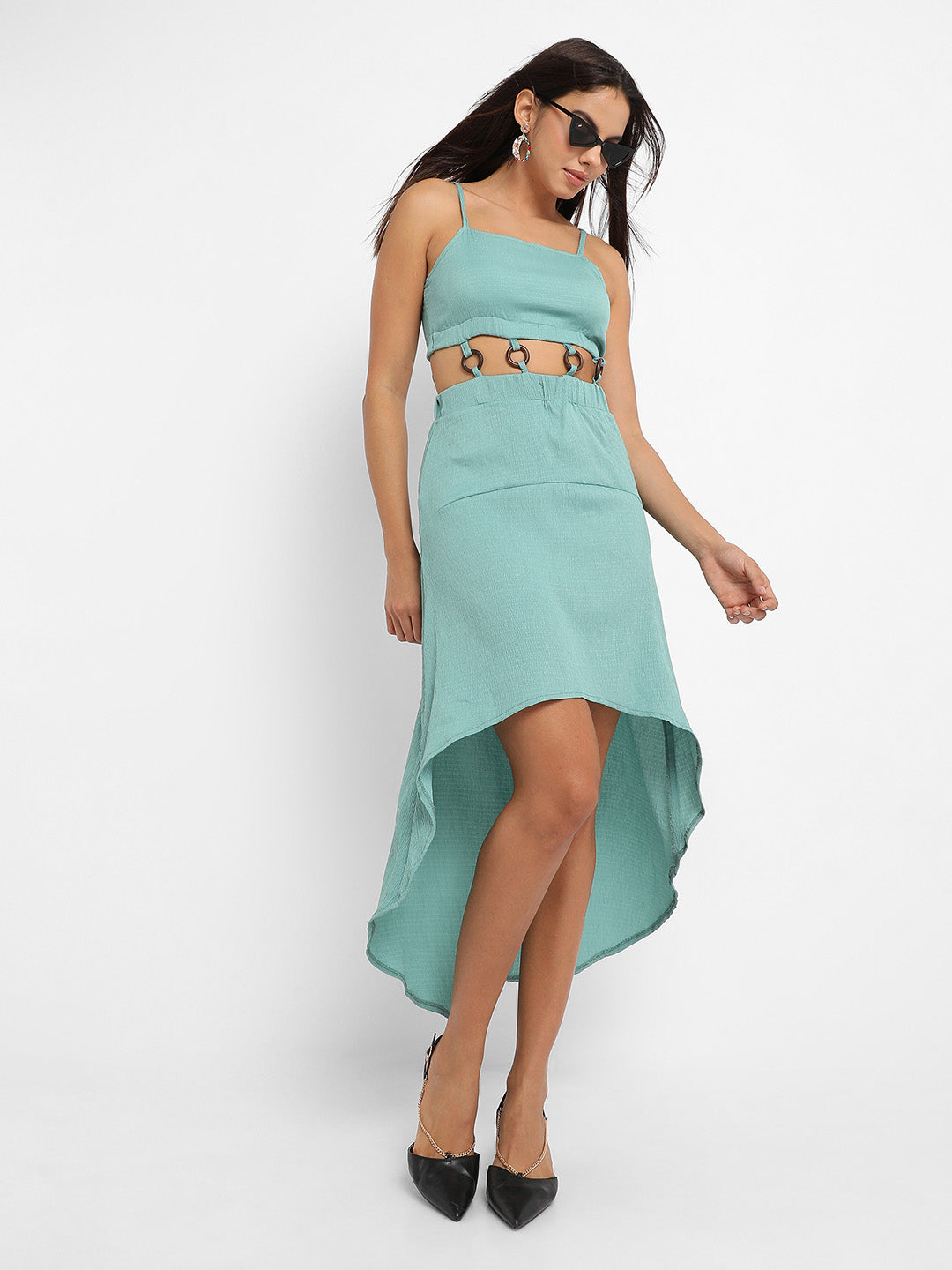 Women Green High-Low Cutout Dress