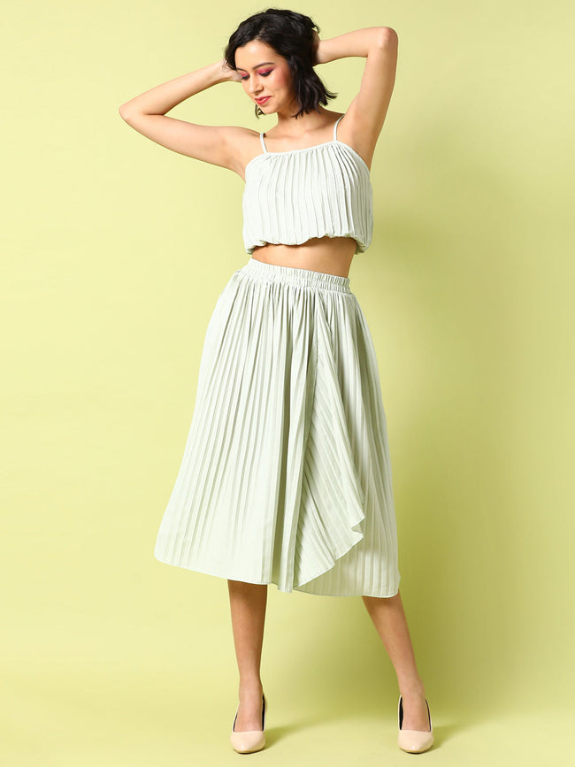Women White Pleated Co-Ord Set
