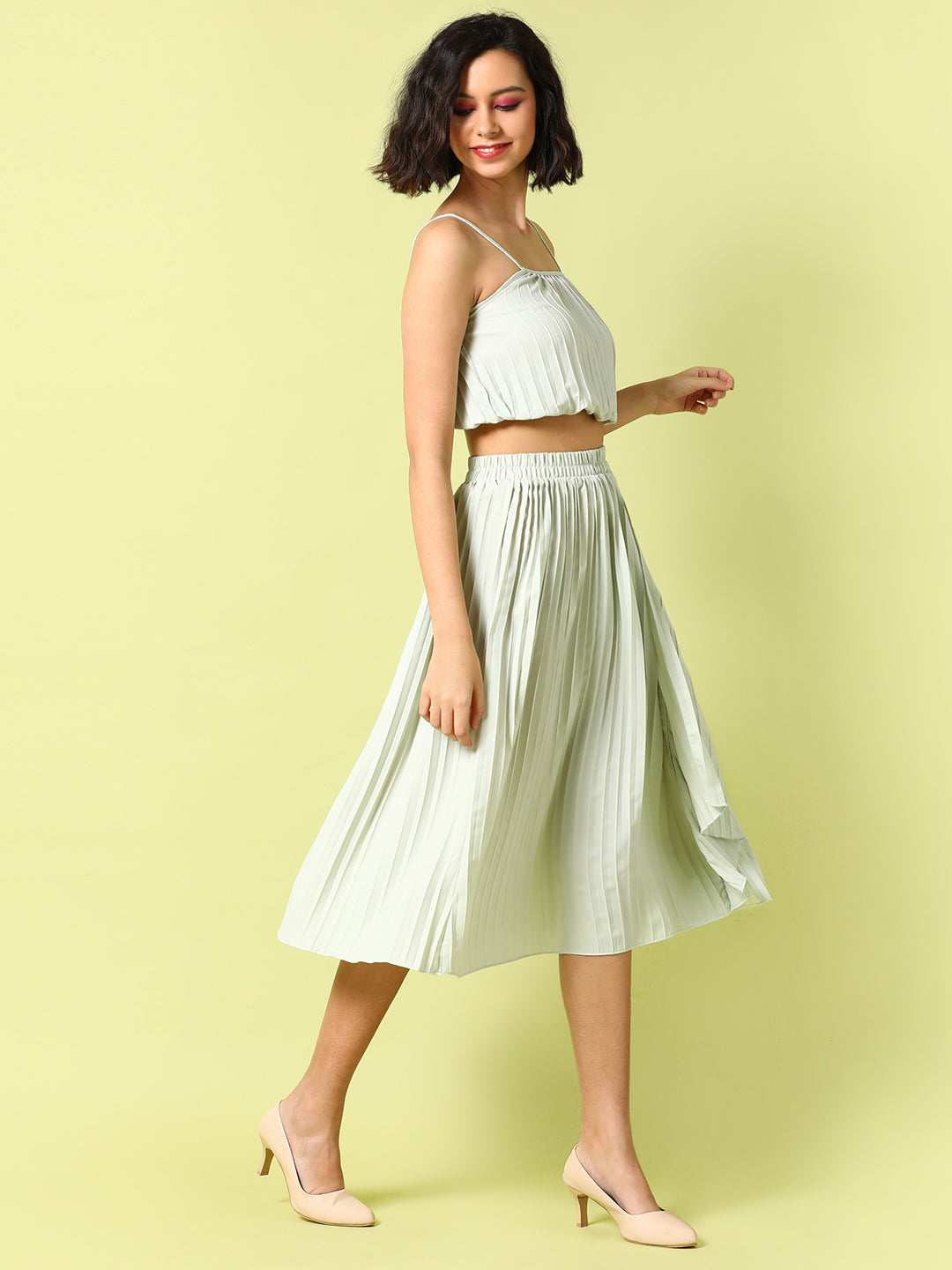 Women White Pleated Co-Ord Set